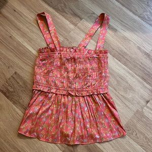 NWT J. Crew Women’s Smocked Featherweight Satin Tank in Coral Meadow Floral S